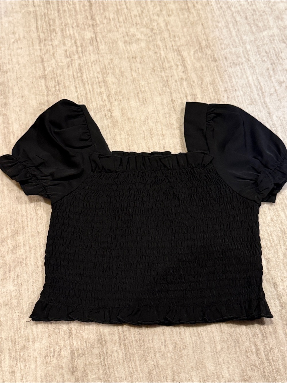 Black Smocked Puff Sleeve girls Top - Picture 5 of 9